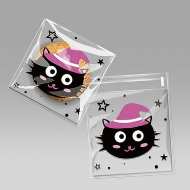HomeDM 200pcs Halloween Treat Bags Clear Self-adhesive Candy Bags Cellophane Plastic Cookie Bags for Party Favors Halloween Decoration