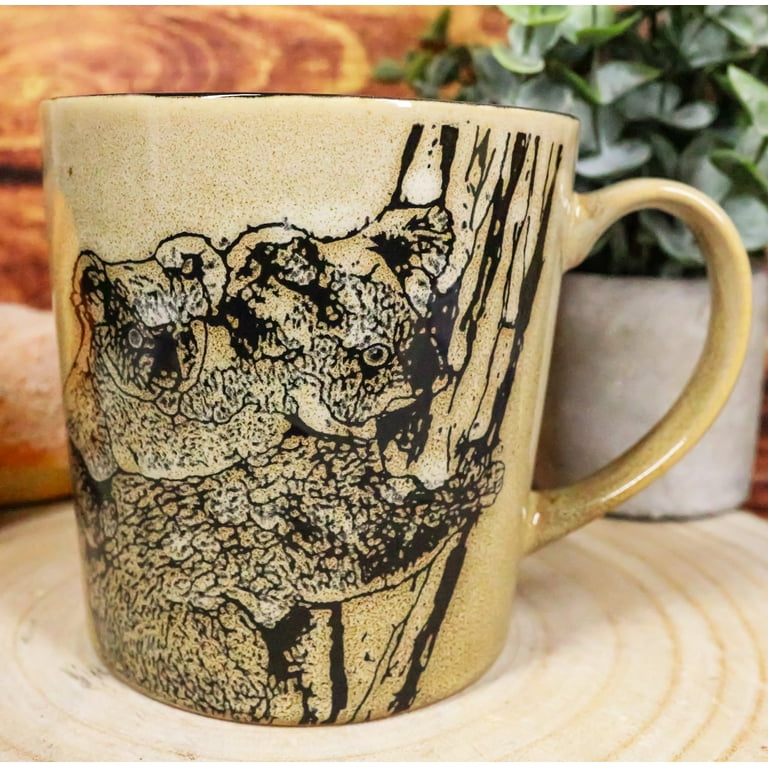 Set of 2 Native Wild Koala Bear Mother With Joey Ceramic Coffee Cup Mugs  16oz 