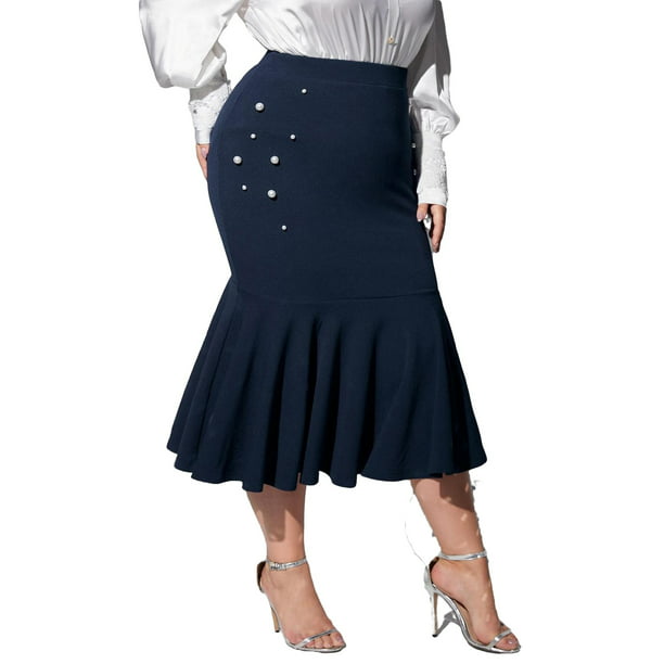Elegant Solid Mermaid Navy Blue Plus Size Skirts (Women's) - Walmart.com
