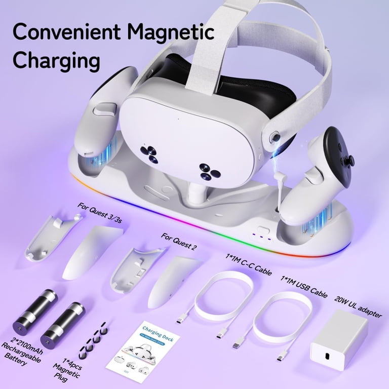 Pecham VR Charging Dock Fit for Meta Quest 3/Quest 3S/Quest 2, RGB