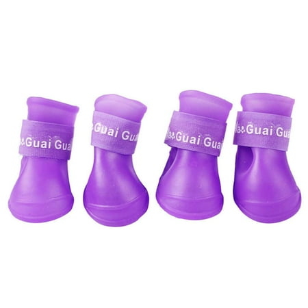 4PCS Dog Puppy Shoes PU Waterproof Pet Rain Boots Anti-Slip Skidproof Elastic Protective Pet Shoes