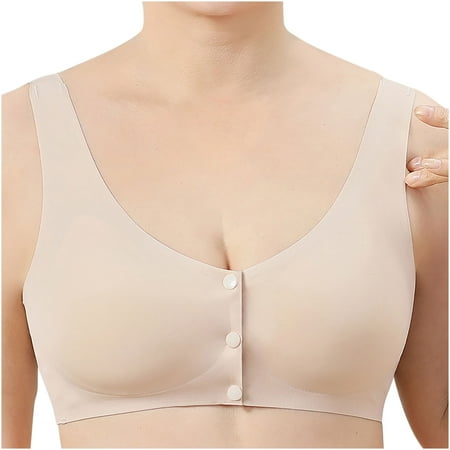 Crunowin Women s Casual Front Closure Comfort Bra  Wire Free Solid Color Plus Size Breathable Lingerie Everyday Underwear Khaki L