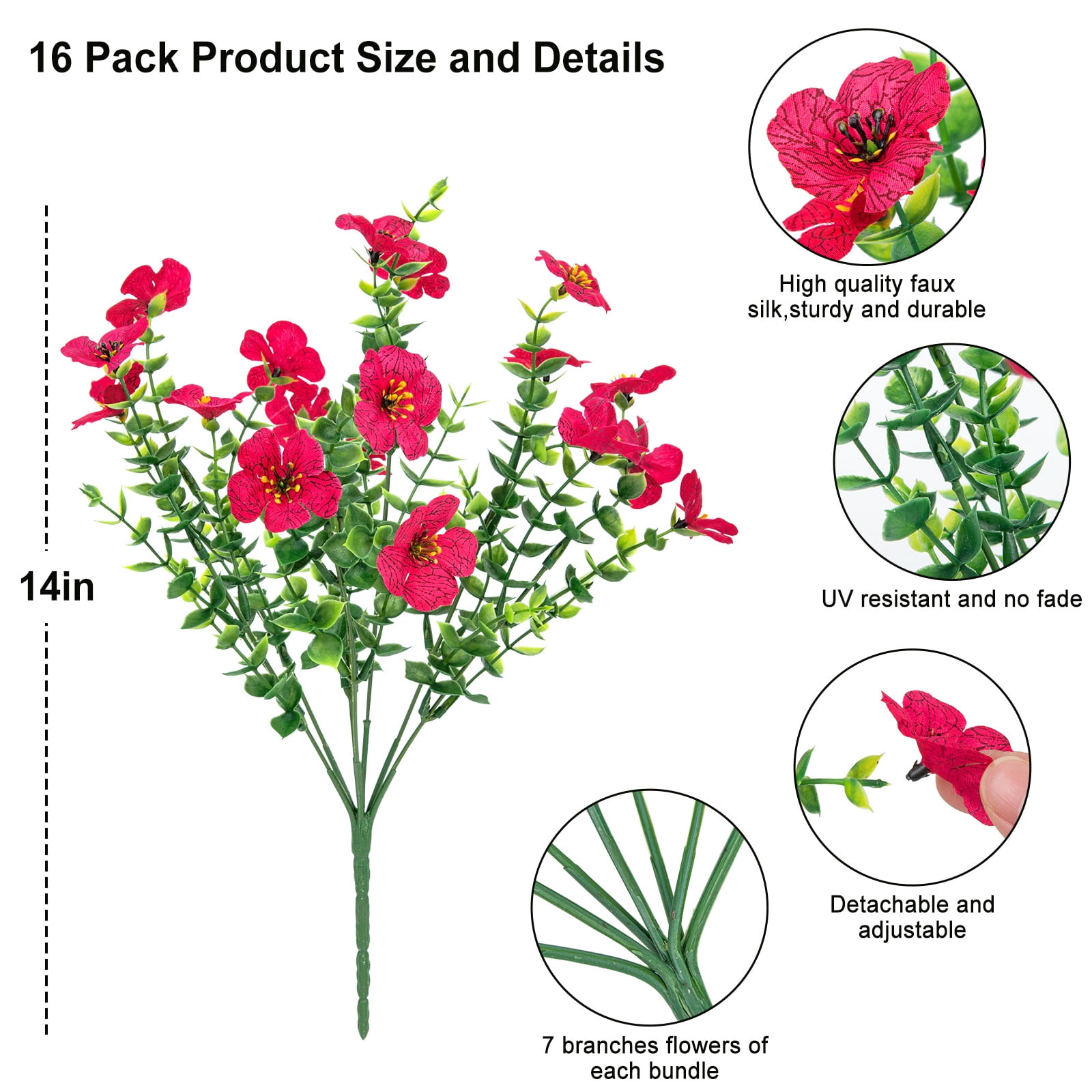Scidweet 16 Bundles Artificial Fake Flowers Outdoor, Faux Flowers Plastic Plants Spring Summer Outside Home Porch Garden Window Box Decor