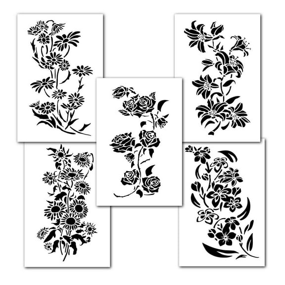 Mixed Flower Painting Stencils Wall Decorating Airbrush Craft 14" Template 5PACK