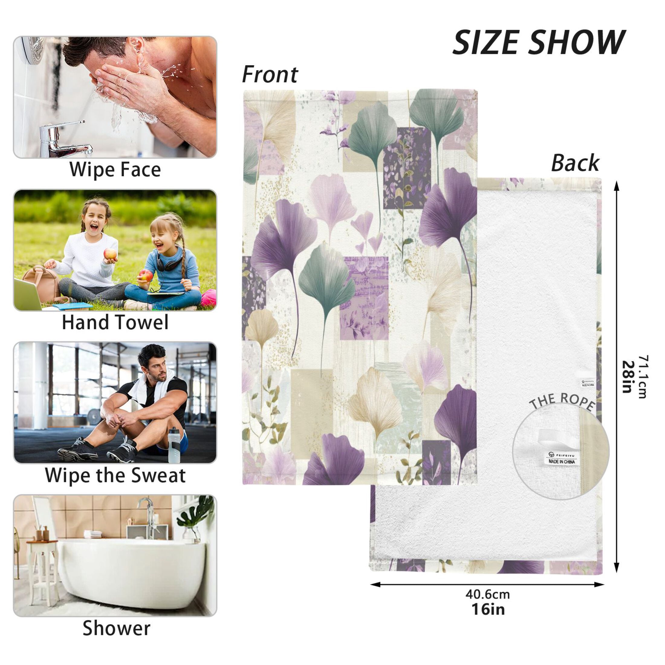 2 Pcs Hand Towels Sets Ginkgo Leaves and Petals Cotton Towel Set Absorbent Face Towel for Bathroom Kitchen Shower Hotel Decor