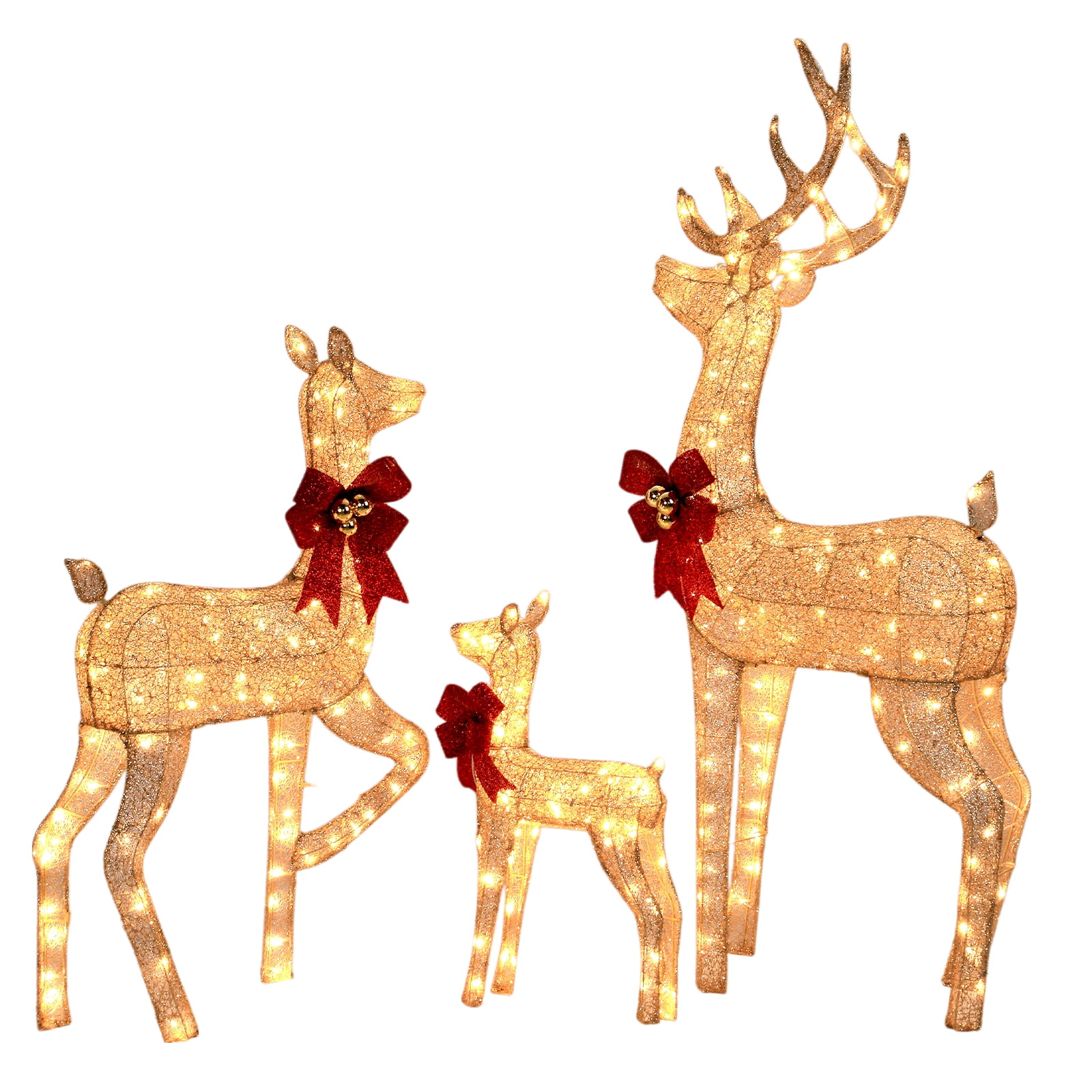 Astoutdoor 3-Piece Lighted Christmas Reindeer Family Set, Pre-Lit 290 LED Warm White Lights, White, Indoor Outdoor Holiday Decoration