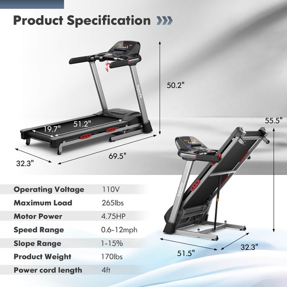 Topcobe 4.75 HP Folding Treadmill with Auto Incline and 20 Preset Programs, Smart Digital Folding Treadmill, Electric Foldable Exercise Fitness Machine, Black