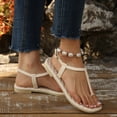 thumbnail image 2 of LTTVQM Flat Sandals for Women Arch Support Platform Open-Toe Slip-On Leather Thong Sandals Soft Outdoor Adjustable Buckle Slides for Daily Walking White 36(US-5.5), 2 of 5