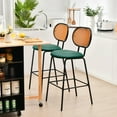 thumbnail image 2 of Costway Set of 2 Bar Stools Faux Leather Bar Height Kitchen Chairs with Rattan Back Green, 2 of 10