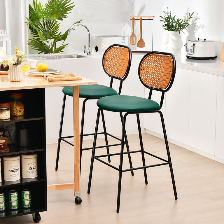 Costway Set of Bar Stools Faux Leather Bar Height Kitchen Chairs