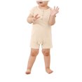 thumbnail image 3 of Busydd Girls Romper Casual Short Sleeve Round Neck Baby Rompers Comfortable Cotton Solid Color Button Boy Clothes 6-9 Months, 3 of 6