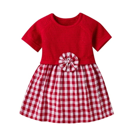 

Kids Baby Girls Red Short Sleeve Plaid Princess Dress