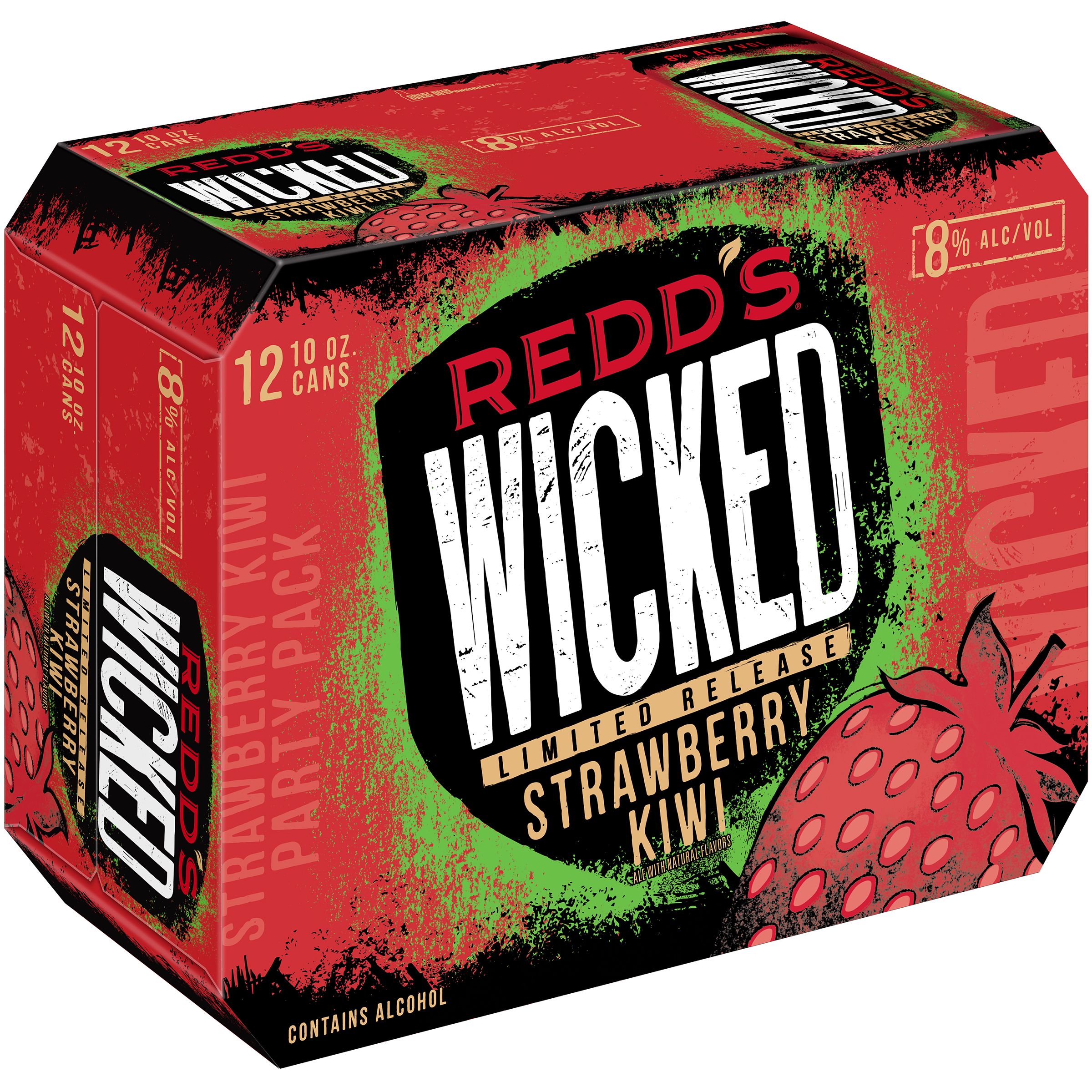 Redd's Wicked Strawberry Kiwi Ale Beer, 12 Pack, 10 fl. oz. Cans, 8