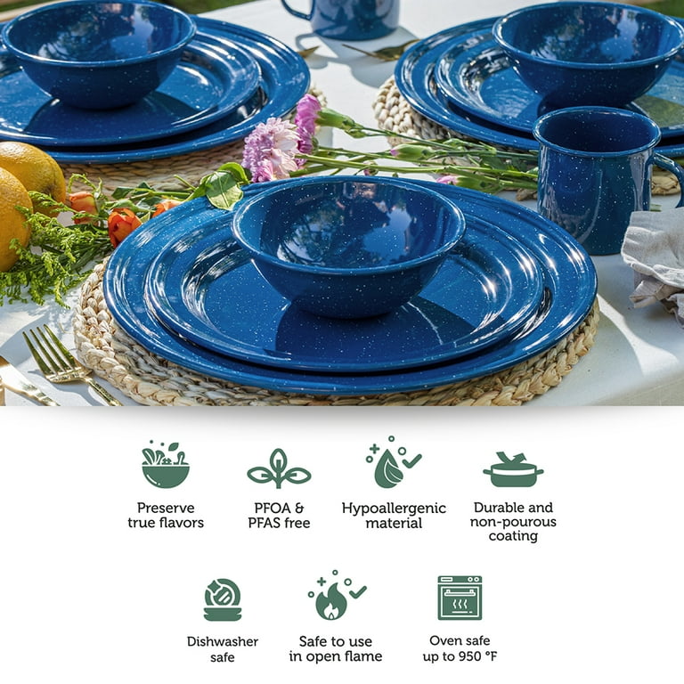 Cinsa/シンサ アウトドア・キャンプ用食器16個セット スパークルブルー☺︎ Cinsa 16-Piece Enamelware Dinnerware Set for 4. Use in Indoor and
