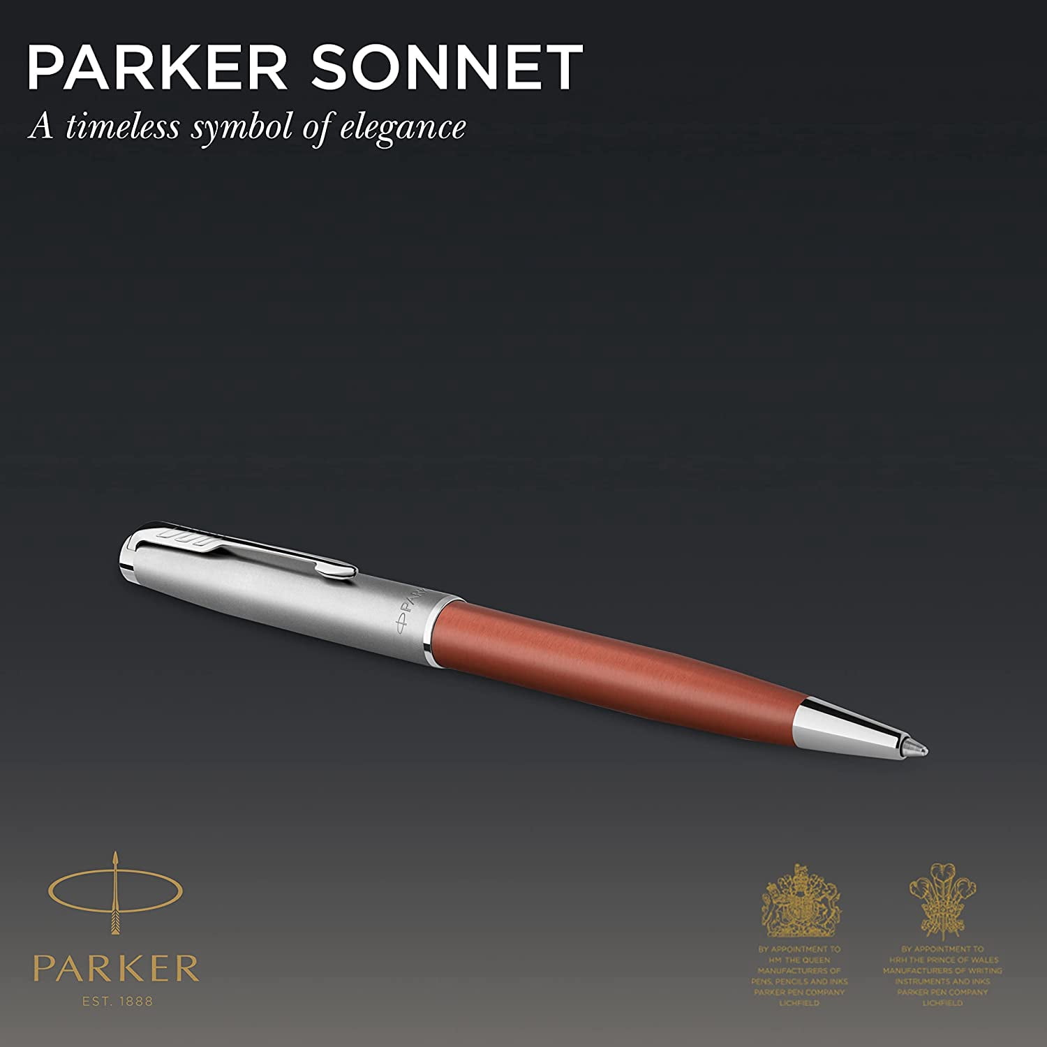 Parker Sonnet Essentials Ballpoint Pen, Metal and Orange Lacquer with Palladium Trim, Medium Point, Black Ink, Gift Box