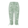 thumbnail image 4 of Bigersell Capris for Women Casual Summer Clearance Lightweight Elastic Waist Capris Pants with Side Drawstring Floral Printed Women's Capris and Cropped Pants Yoga Stretchy Capris Leggings Green-P XL, 4 of 5