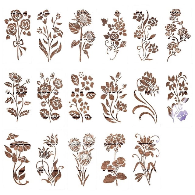 Garden Fence Large Flower Stencils, Reusable DIY Stencils for Painting Wood Wall Hedge Patterns, 17 Pcs Floral Templates