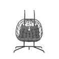 thumbnail image 3 of Oversized Hanging Egg Chair for 2 Person with Stand, Outdoor Indoor Patio Rattan Wicker Double Egg Swing Chair with UV Resistant Cushion, Hammock Porch Swing Chair for Backyard, Dark & Light Gray, 3 of 8