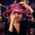 thumbnail image 3 of choiix Womens Western Sequin Trim Cowboy Hat Wide Brim Sparkly Costume Cowboy Hat Party Dress‑up Hat Prop for Cosplay Stage Performance Holiday Gathering, 3 of 4
