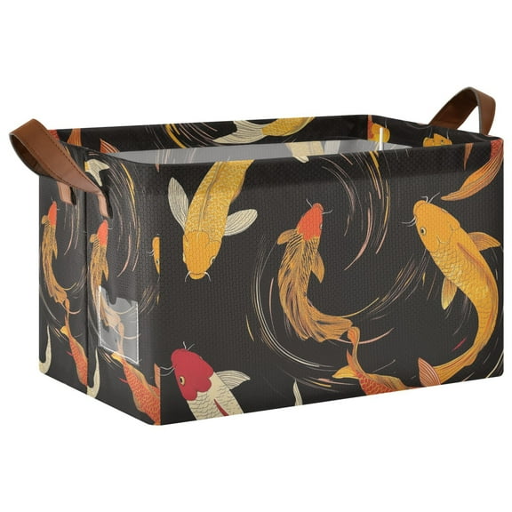 Yayeee Foldable Storage Basket for Shelves with Handles Waterproof Cloth Bins, Black Fish Pattern
