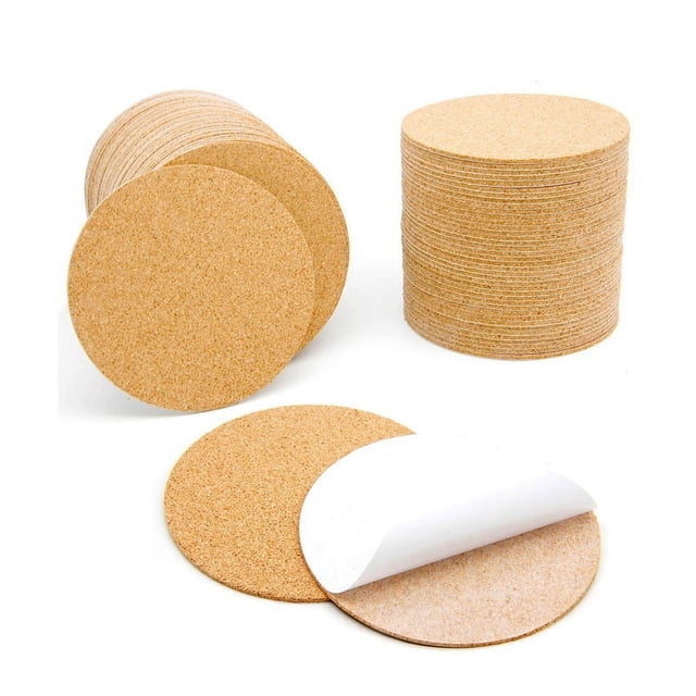 Posavasos de corcho autoadhesivos, tapetes de corcho cuadrados, hojas de respaldo de corcho para posavasos y suministros para manualidades (100 unidades, 9cm redondos)