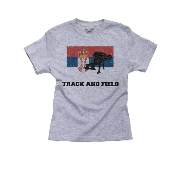Serbia Olympic - Track & Field - Flag - Silhouette Girl's Cotton Youth Grey T-Shirt