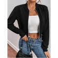 thumbnail image 5 of Flight Jacket Women Light-Weight Casual Zip Up Jacket Cropped Long Sleeve Fashion, Fall Black XL, 5 of 9