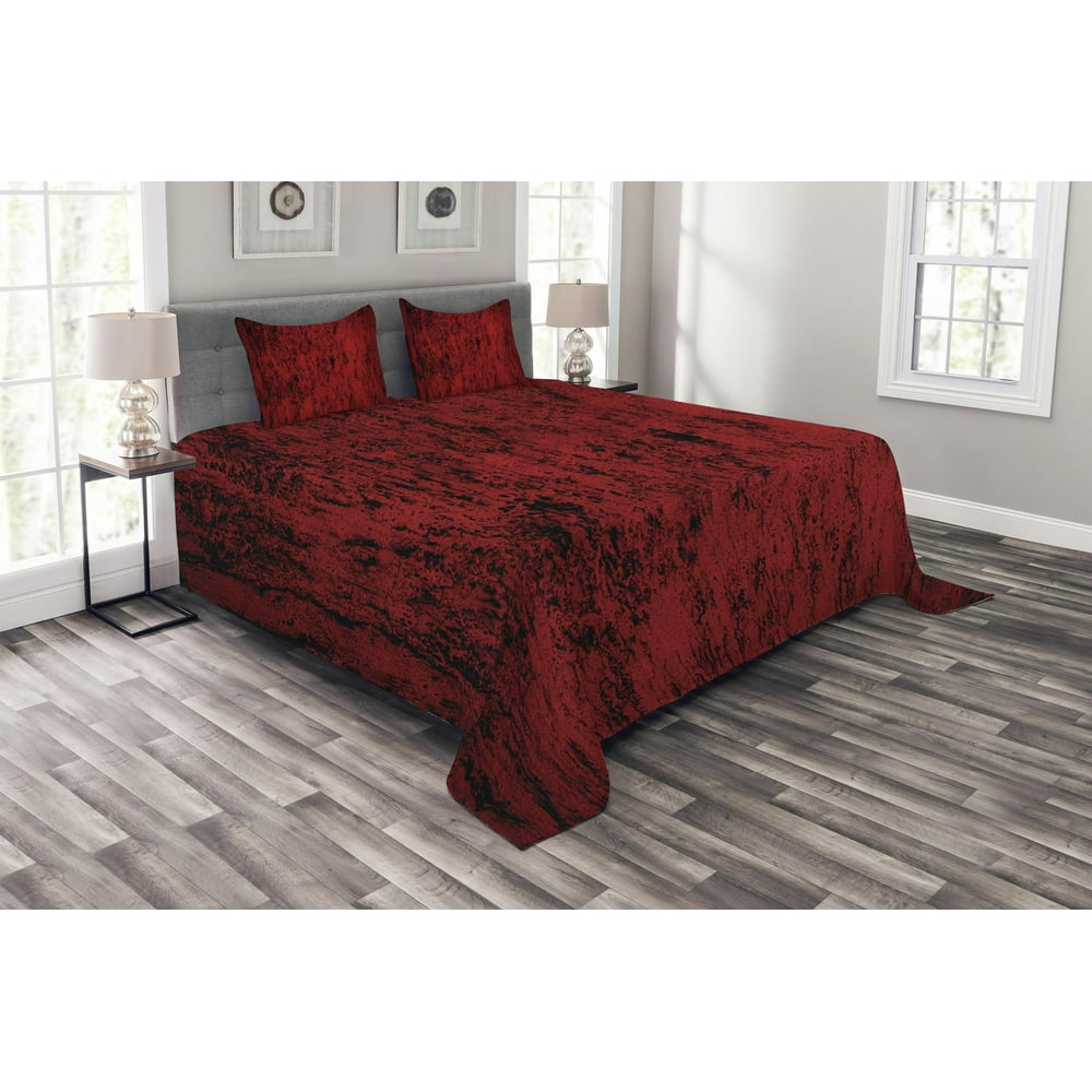 Red and Black Bedspread Set, Artistic Abstract Pattern with Grungy Distressed Look and in