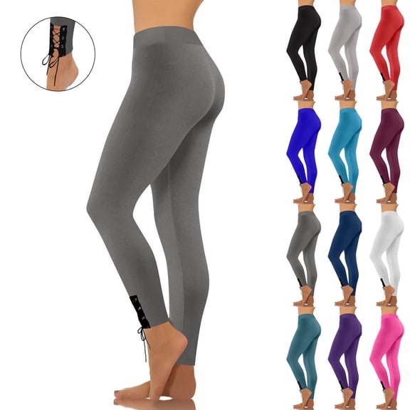 Axiiglly Athletic Leggings for Women High Waist Elastic Tummy Control Yoga Pants with Ankle Straps Solid Color Gym Workout Running Pants XS-4XL