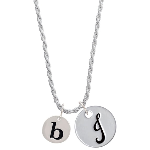 Delight Jewelry Silvertone Disc 1/2'' Initial - b - Silvertone Script Initial Disc - J - Charm Necklace, 20"+3"