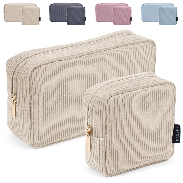 Bolsa de maquillaje MAGEFY de pana para monedero, 2 unidades, de viaje, con cierre