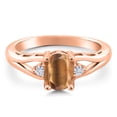 thumbnail image 3 of Gem Stone King 18K Rose Gold Plated Silver Brown Tiger Eye and White Moissanite 3 Stone Engagement Ring for Women | 1.33 Cttw | Oval 8X6MM | Round 2MM | Gemstone Birthstone | Size 9, 3 of 6