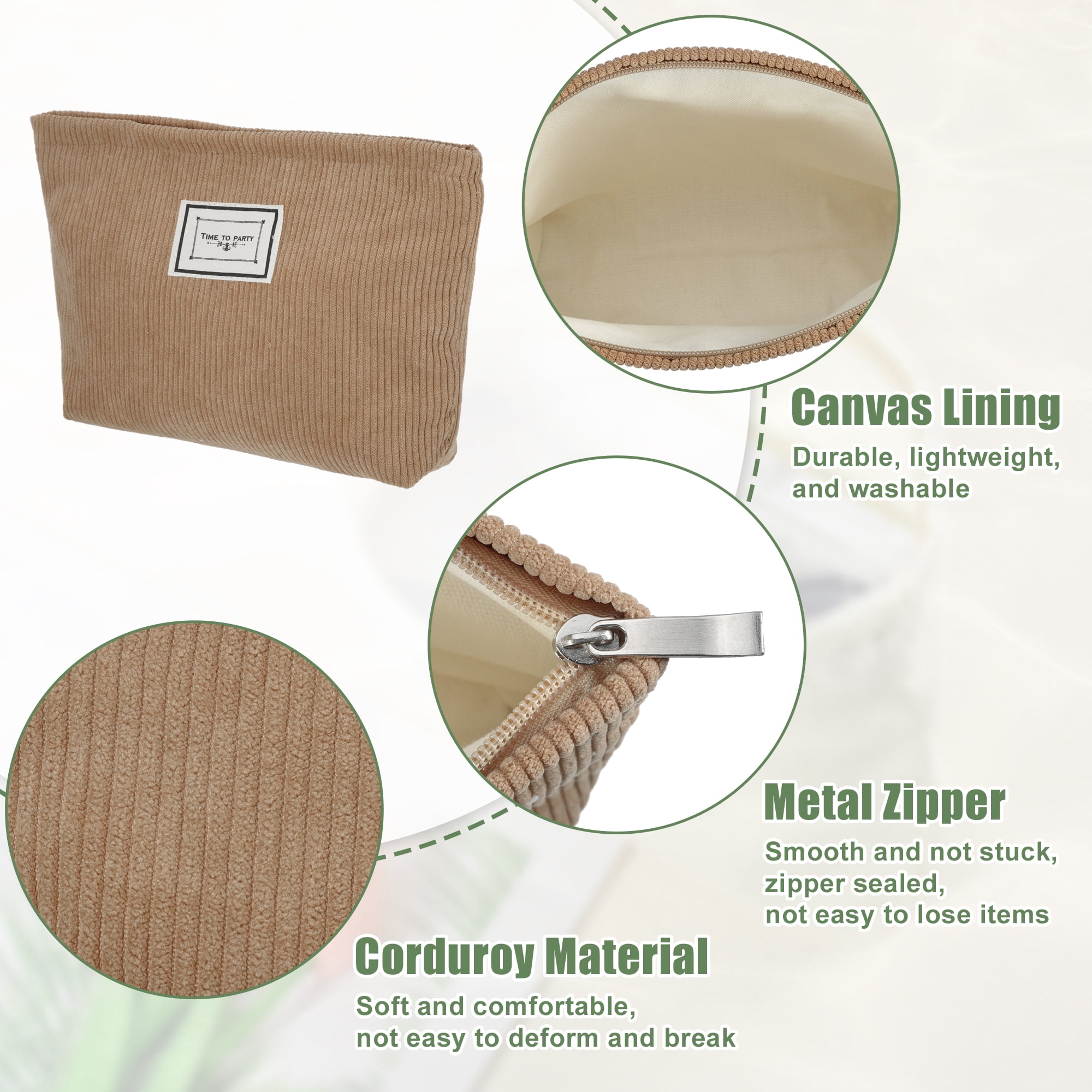 Unique Bargains Women Corduroy Makeup Bags Corduroy Cosmetic Bag Zipper Makeup Pouch Brown