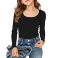 thumbnail image 6 of Girls Long Sleeve T-shirt Summer Ribbed Raglan Sleeve T Shirt Crew Neck Fitted Casual Basic Tee Kids Junior Cotton Top Summer Fall Casual Streetwear,Brown,130, 6 of 9