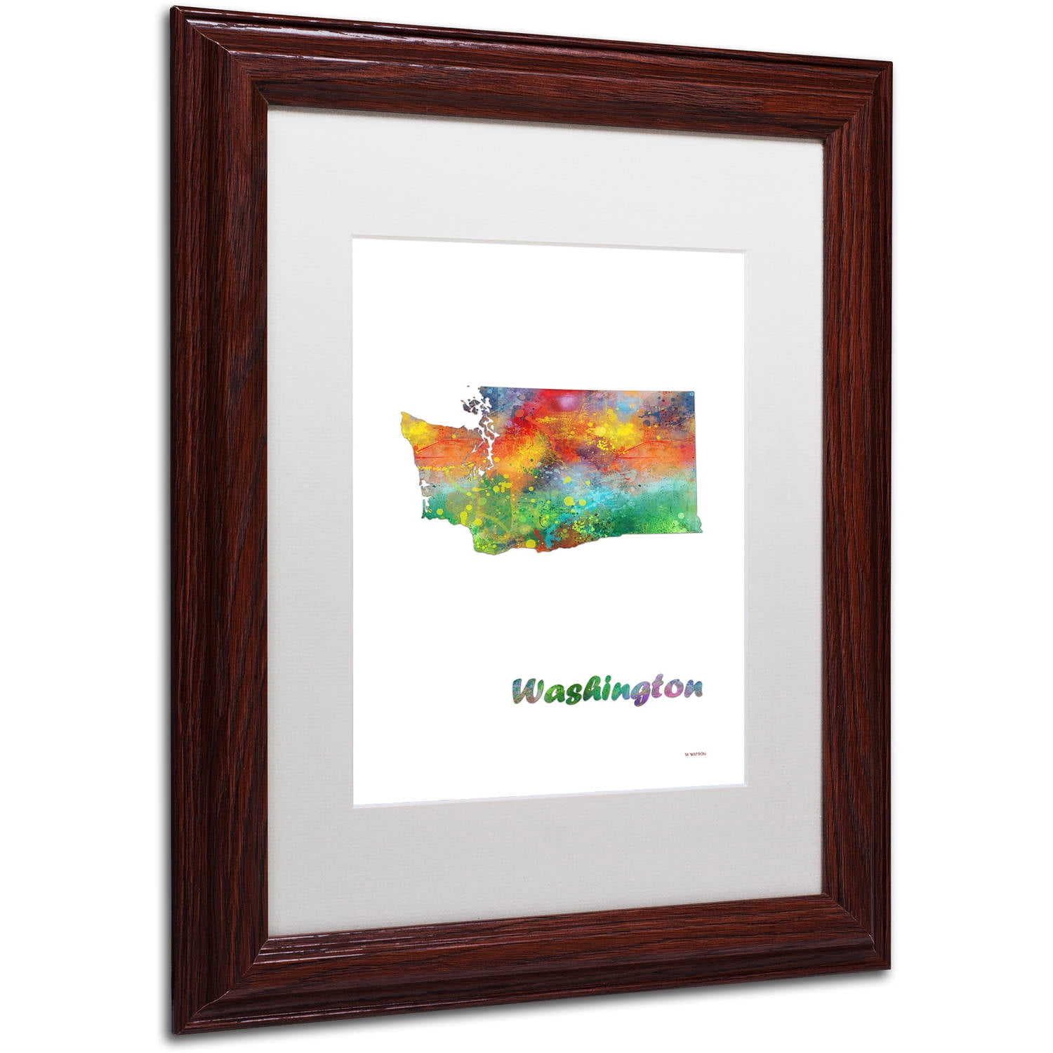 Trademark Fine Art "Washington State Map-1" Canvas Art by Marlene Watson, White Matte, Wood Frame