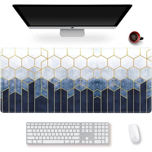 Extended Gaming Mouse Pad XXL Large Keyboard Mat Long Mousepad Desk Decor Writing Pad Non Slip Rubber Base Stitched Edges for Work, Game, Office, Home, 35.1" x 15.7" , Abstract Cubes