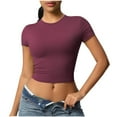 thumbnail image 2 of Antinious Summer Tops for Women Trendy,Sweatshirt for Women,Crop Tops for Ladies Casual Solid Short Sleeve Silm Yoga Workout Tops,Wine,S, 2 of 5
