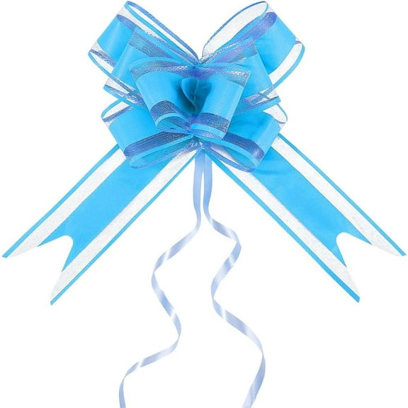 10Pcs Large Blue Gift Bows Pull Ribbon Gift Wrapping Flat to Full Pull Festive Decorative Supplies for Christmas Wedding Birthday Decoration Party Favor Packaging Floral Arrangements