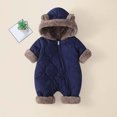 thumbnail image 2 of asjyhkr Fleece Hooded Rompers for Boys Girls Comfy Puffer Thick Warm Coat Fall Winter Soft Casual Jumpsuit for Kids(18-24 Months,Navy), 2 of 8