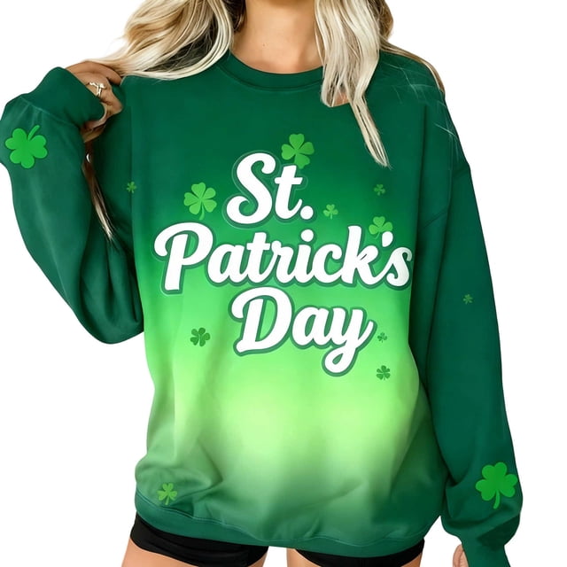 Camiseta de Cuello de Tripulación de Manga Larga de las Mujeres Camiseta Festiva Casual con Impresión Del Día de San Patricio