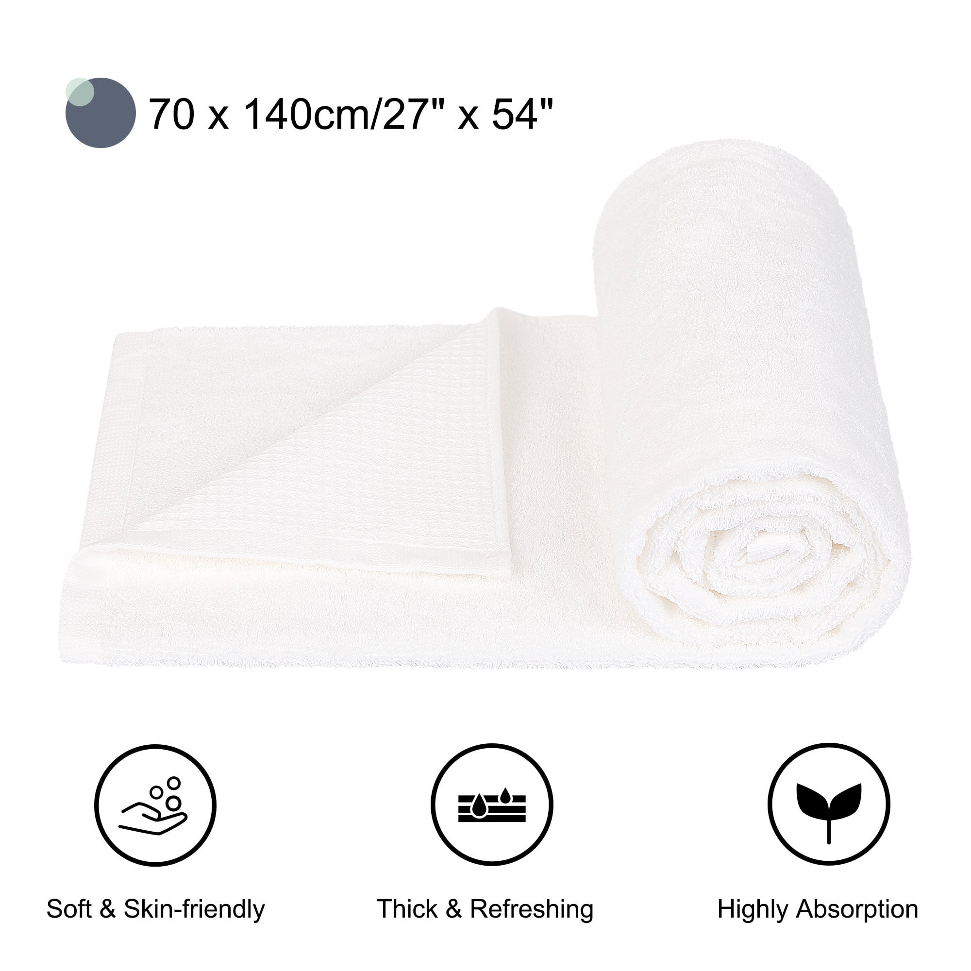 PiccoCasa Cotton Bath Towels 4Pcs 27"x54" Absorbent Waffle Weave White