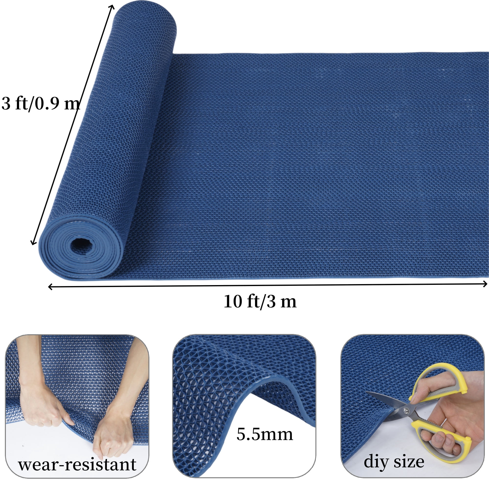 OVYEOFR Pool Deck Drainage Mat – 3 x 10Ft PVC UV-Proof Heavy Duty Outdoor Flooring for Wet Areas, Doubles as Restaurant Floor Mats(Blue)