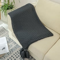 HCBY Farmhouse Boho Knitted Blanket Soft Warm Cozy Lightweight Throw For Couch Sofa Chair Bed Home Decor Spring Summer Fall​(Gray,39"x27")