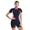 thumbnail image 1 of RUNQHUI Maillot de Bain une Pièce pour Femmes Justaucorps à Manches Courtes pour Plage Natation Surf Combinaison Violet G, 1 of 7