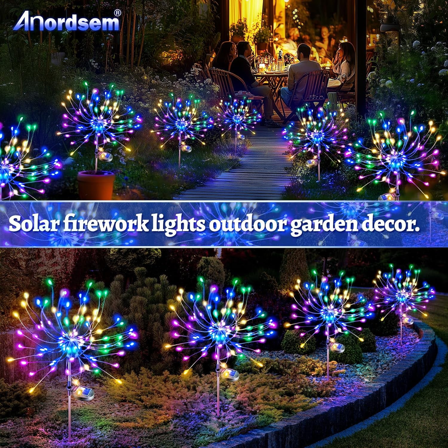 KOMI Solar Fireworks Lights Outdoor: Garden Fairy Light Waterproof for Yard Decorative Outside - LED Sparkler Colorful Lighting Patio House Christmas Decorations 4 Pack