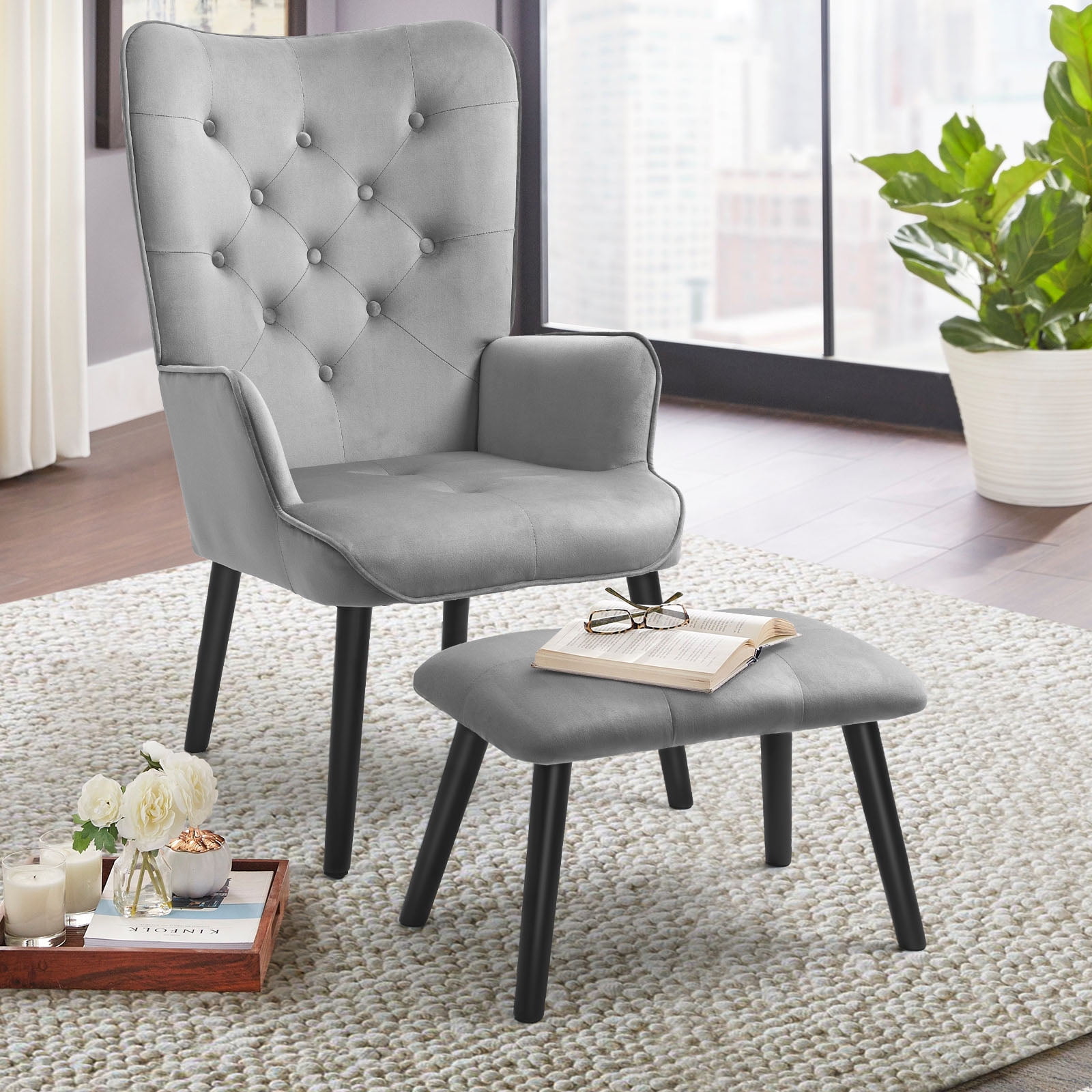 AVAWING Accent Chair with Ottoman, Mid Century Accent Chair with
