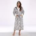 thumbnail image 6 of Htigea Plush Flannel Bathrobe for Women Long Shawl Collar Belted Robes Sleep Loungewear Soft Comfy Winter Nightwear with Pocket Gray,M, 6 of 7