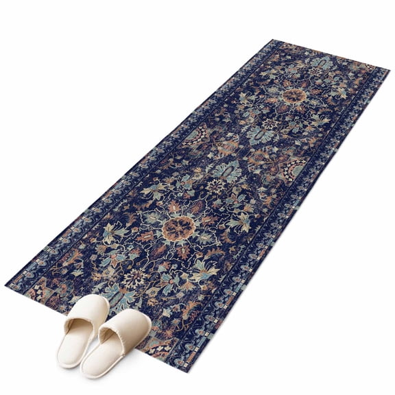 Navy Blue Boho Large Area Rugs for Bedroom Living Room, Soft Non Slip Carpet Bedside Rug, Abstract Art Ethnic Vintage Geometric Rectangular Floor Cover Kitchen Accent Rug 2'x6' for Dining Room/Office