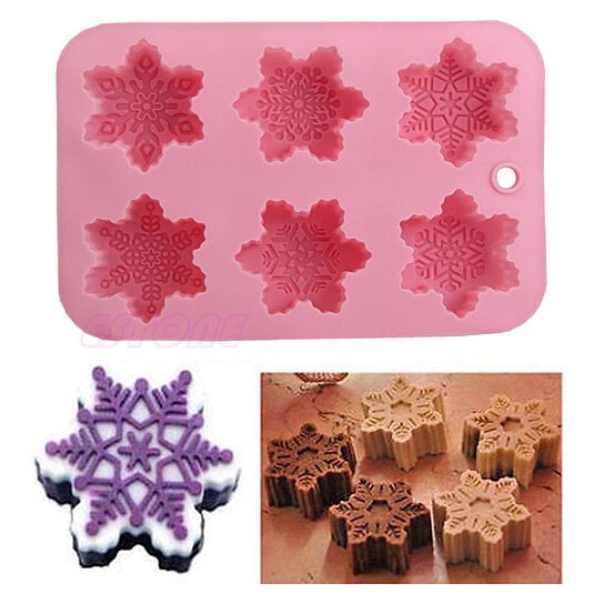 Colowam 6 Even Pink Snowflakes Silicone Cake Mold Bath Bomb Mold Christmas Snowflake Mold Different