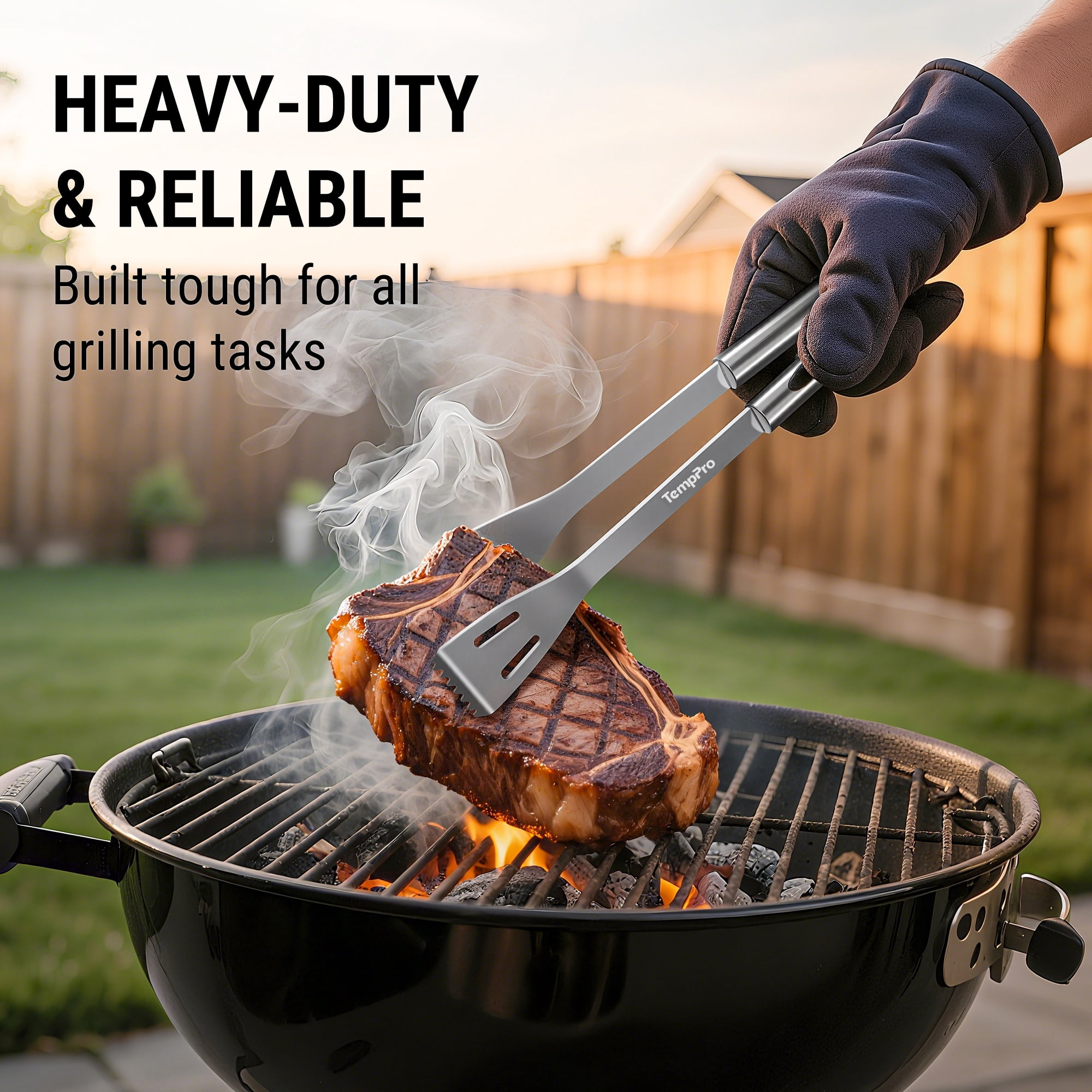 TempPro BBQ Grill Tool Set, 6-Piece Stainless Steel Grilling Accessories with Spatula, Tongs, Fork, Knife, Basting Brush, Cleaning Brush and Portable Storage Bag (Formerly ThermoPro)